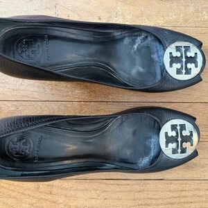 Tory Burch Black Leather wedge Peep toe